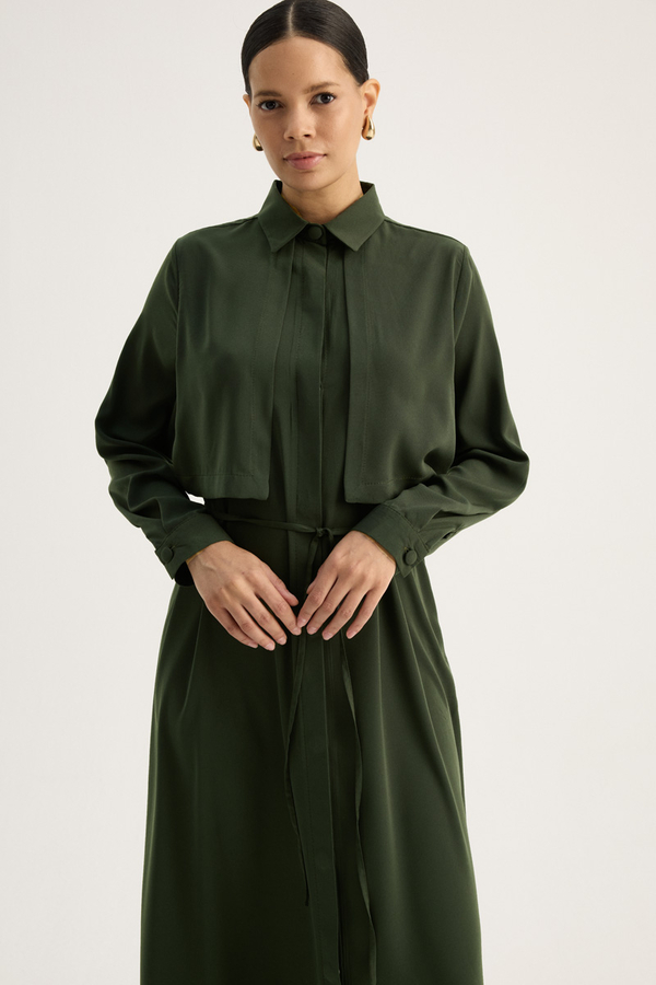 Medina Silk Dress Dark Green - 1