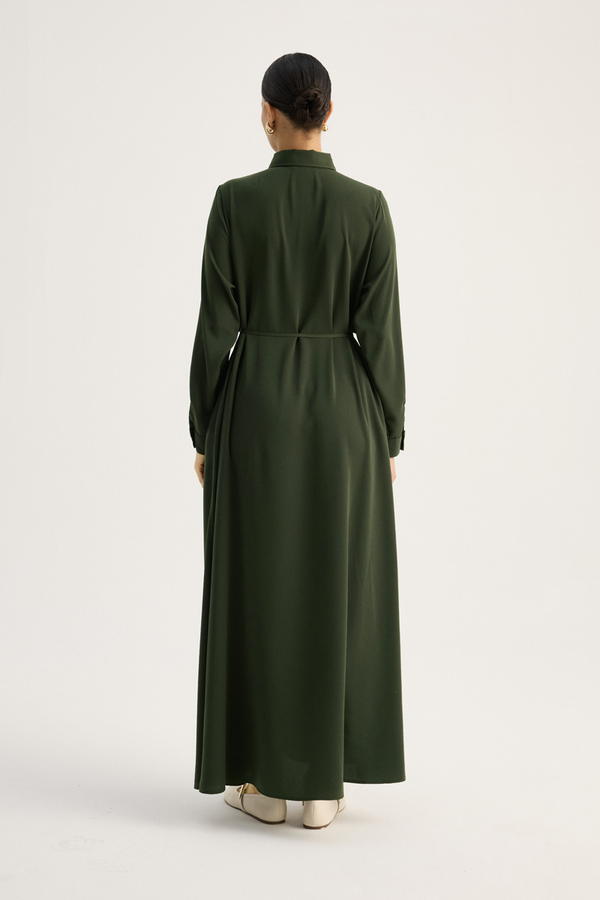 Medina Silk Dress Dark Green - 9