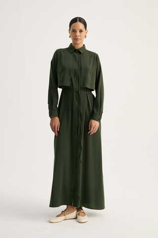 Medina Silk Dress Dark Green - 2
