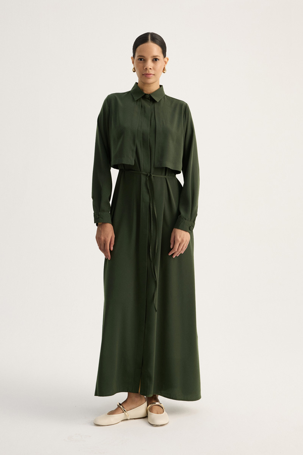 Medina Silk Dress Dark Green - 2