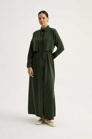 Medina Silk Dress Dark Green - 3