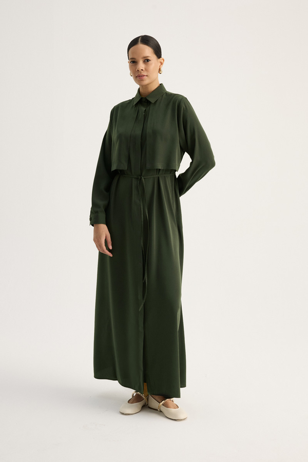 Medina Silk Dress Dark Green - 3