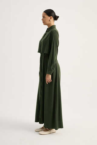 Medina Silk Dress Dark Green - 4