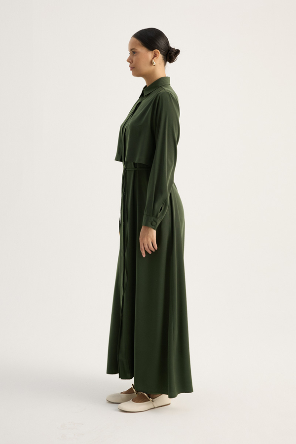 Medina Silk Dress Dark Green - 4