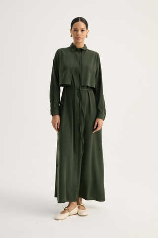 Medina Silk Dress Dark Green - 5
