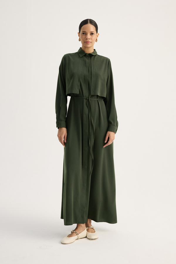 Medina Silk Dress Dark Green - 5