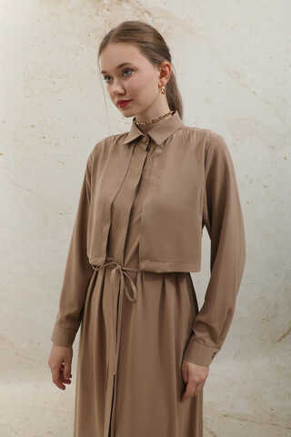 Medina Silk Dress Light Tan  - 5