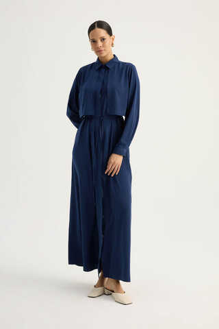 Medina Silk Dress Navy Blue - 1