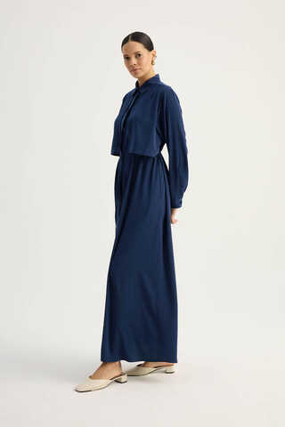 Medina Silk Dress Navy Blue - 2