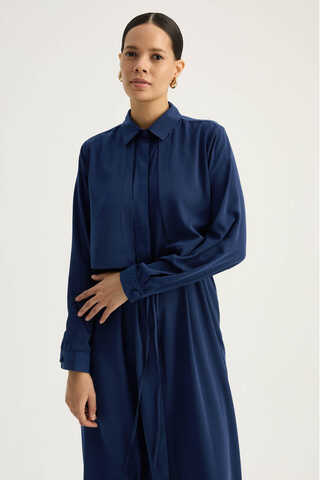 Medina Silk Dress Navy Blue - 3