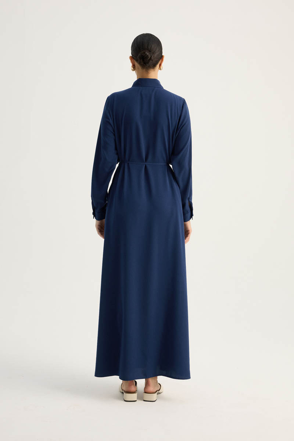 Medina Silk Dress Navy Blue - 8