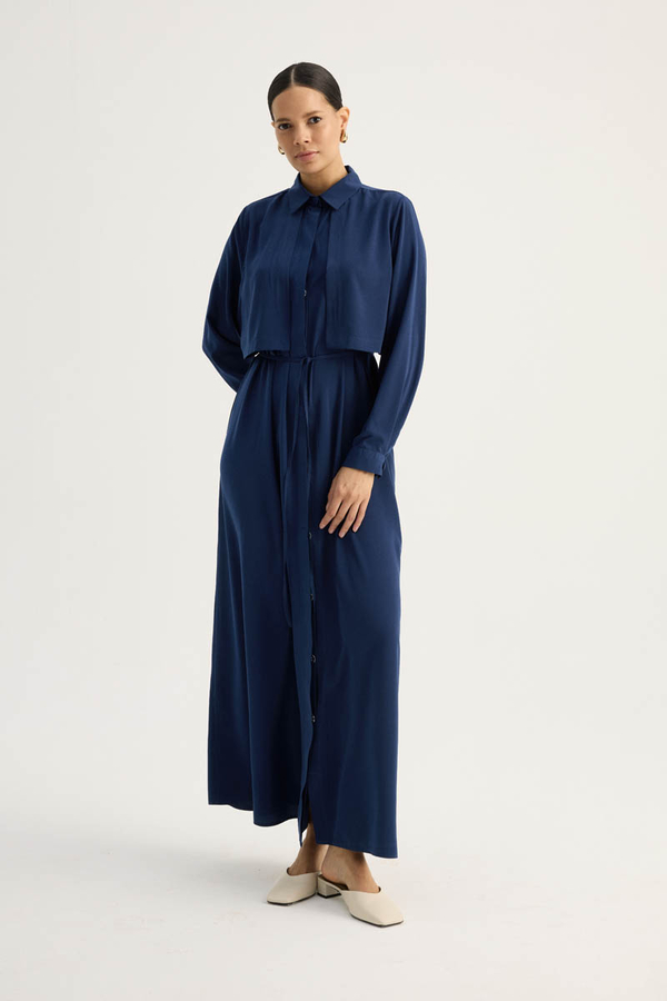 Medina Silk Dress Navy Blue