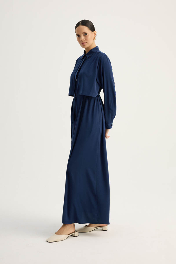 Medina Silk Dress Navy Blue - 2