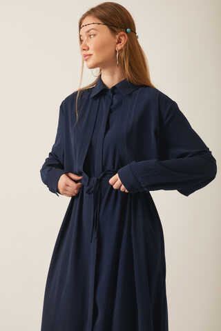 Medine İpeği Elbise Koyu Lacivert - 3