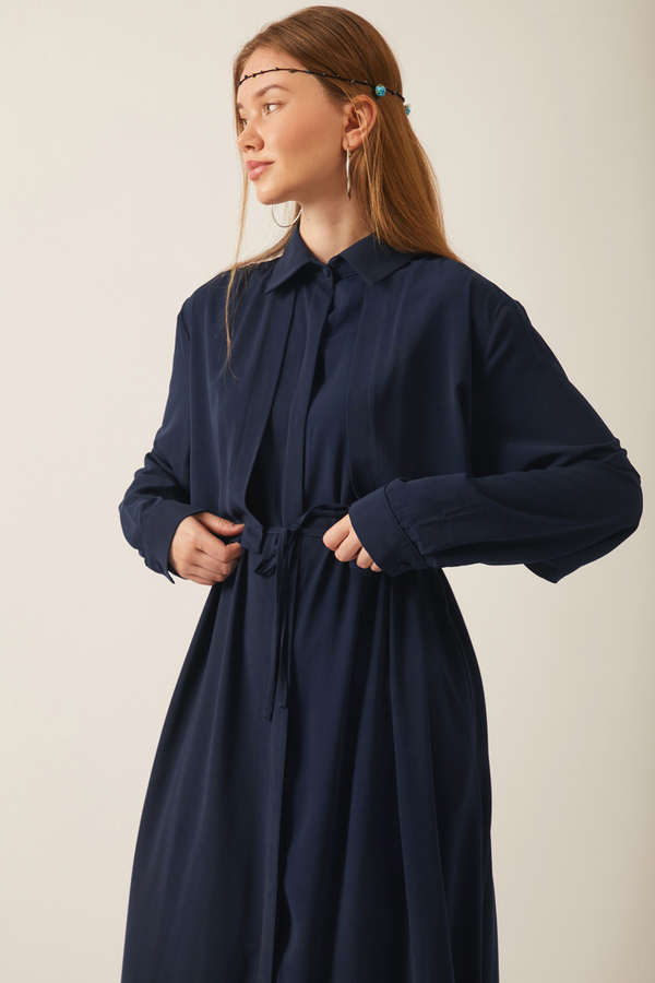 Medine İpeği Elbise Koyu Lacivert - 3