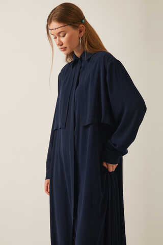 Medine İpeği Elbise Koyu Lacivert - 5