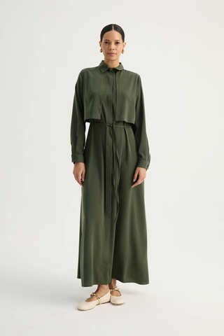 Medine İpeği Elbise Yeşil - 1