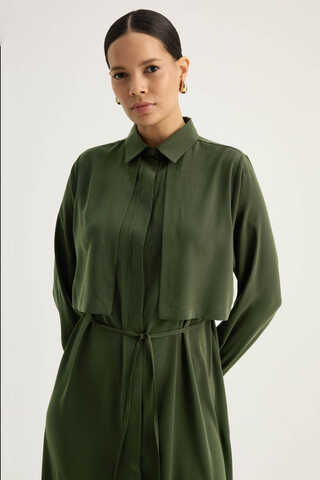 Medine İpeği Elbise Yeşil - 6