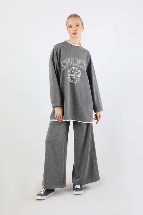 Melbourne Baskılı Spor Takım Gri - 1