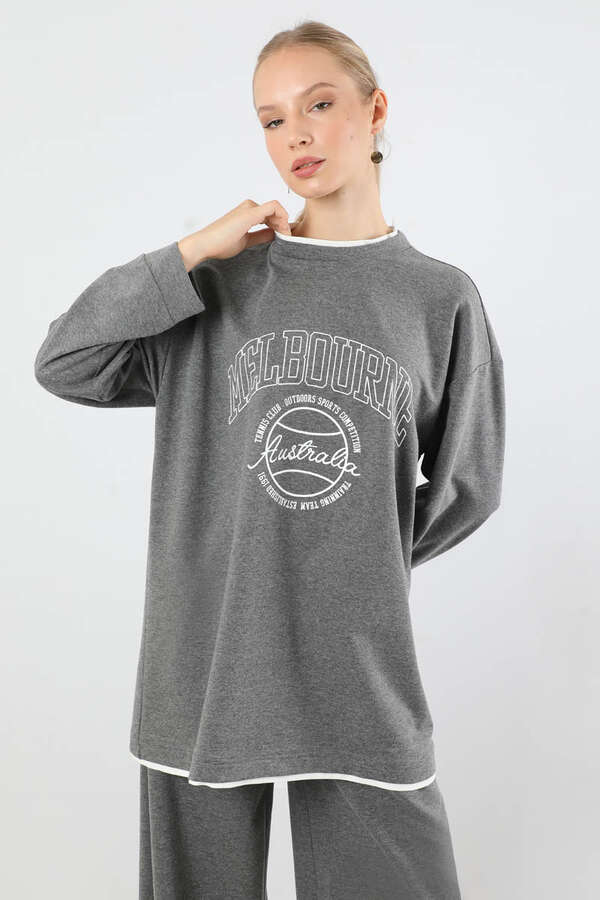 Melbourne Baskılı Spor Takım Gri - 2