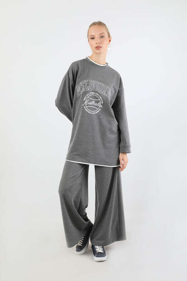 Melbourne Baskılı Spor Takım Gri - 3