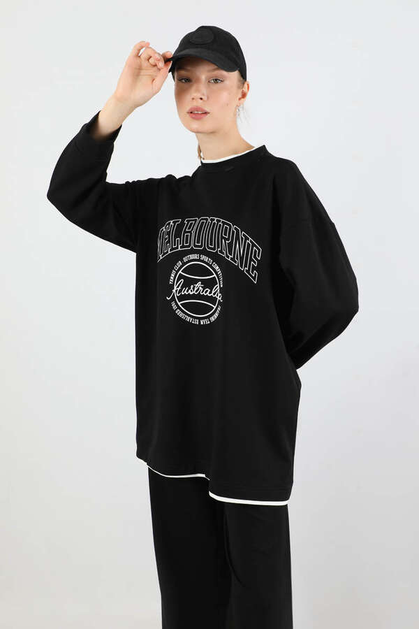 Melbourne Baskılı Spor Takım Siyah - 2