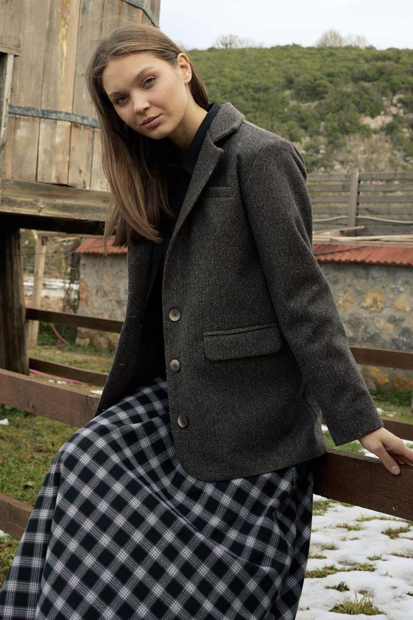 Melton Blazer Jacket Anthracite - 7