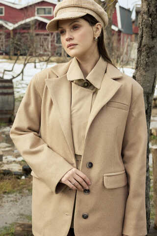 Melton Blazer Jacket Beige - 6