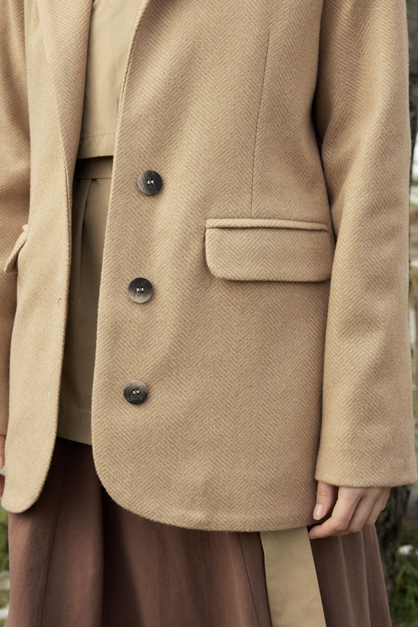 Melton Blazer Jacket Beige - 7