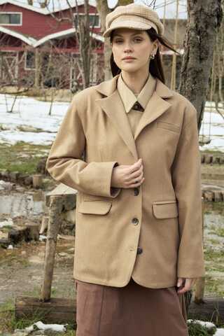 Melton Blazer Jacket Beige - 8