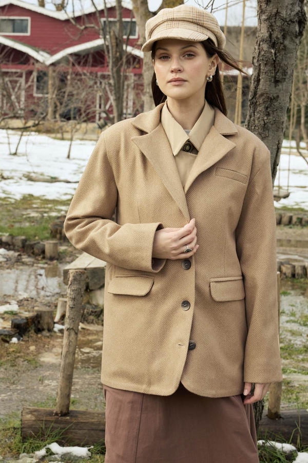 Melton Blazer Jacket Beige - 8