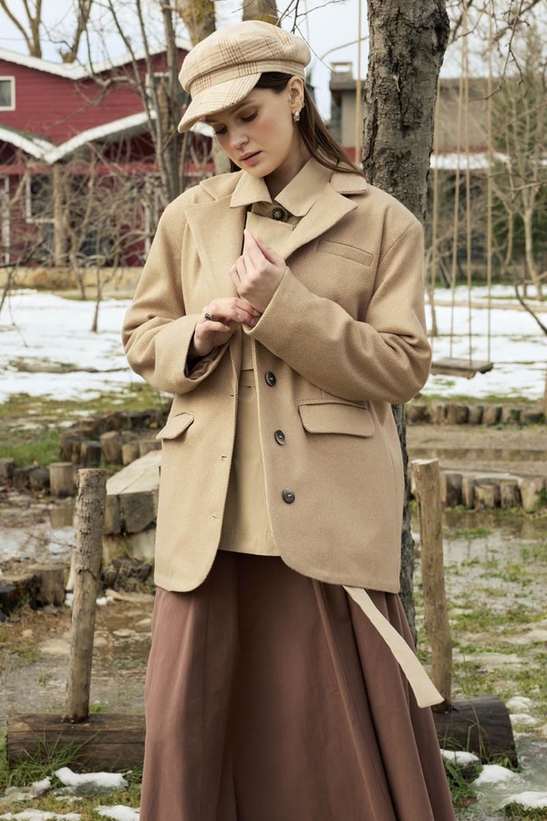 Melton Blazer Jacket Beige - 10