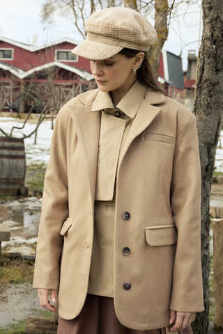 Melton Blazer Jacket Beige - 12