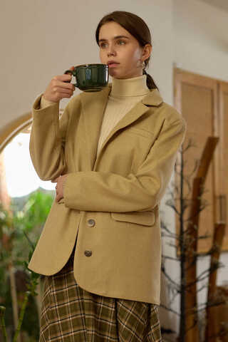 Melton Blazer Jacket Beige - 1