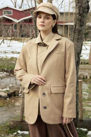 Melton Blazer Jacket Beige - 4