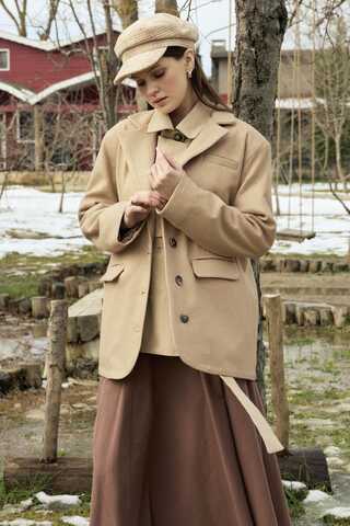 Melton Blazer Jacket Beige - 10