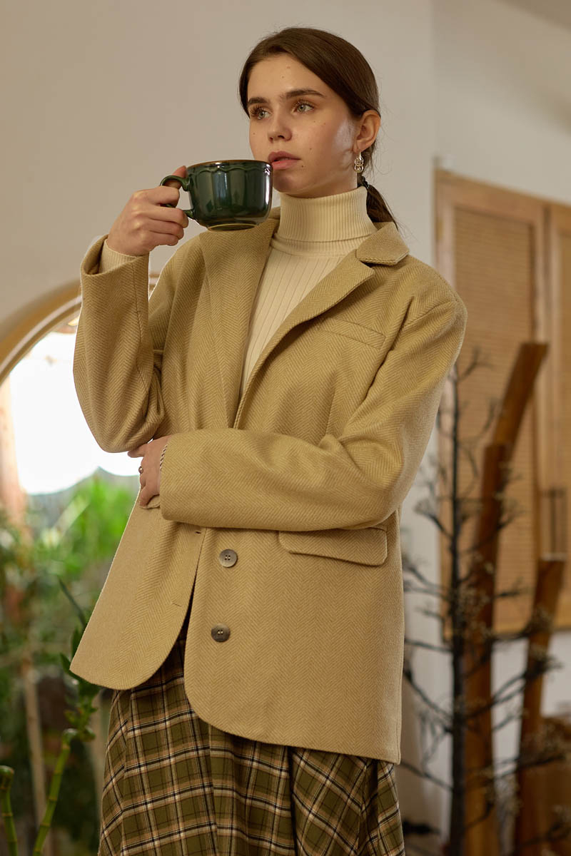 Melton Blazer Jacket Beige