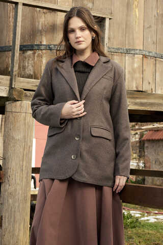 Melton Blazer Jacket Brown - 8
