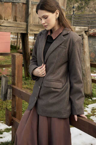 Melton Blazer Jacket Brown - 9