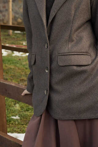 Melton Blazer Jacket Brown - 11