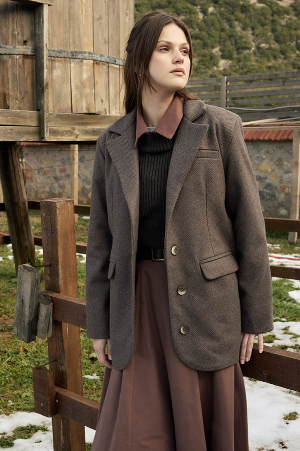 Melton Blazer Jacket Brown - 12