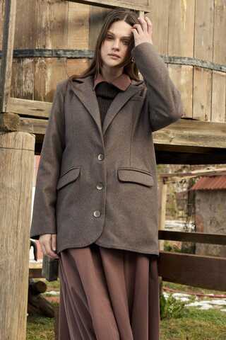 Melton Blazer Jacket Brown - 14