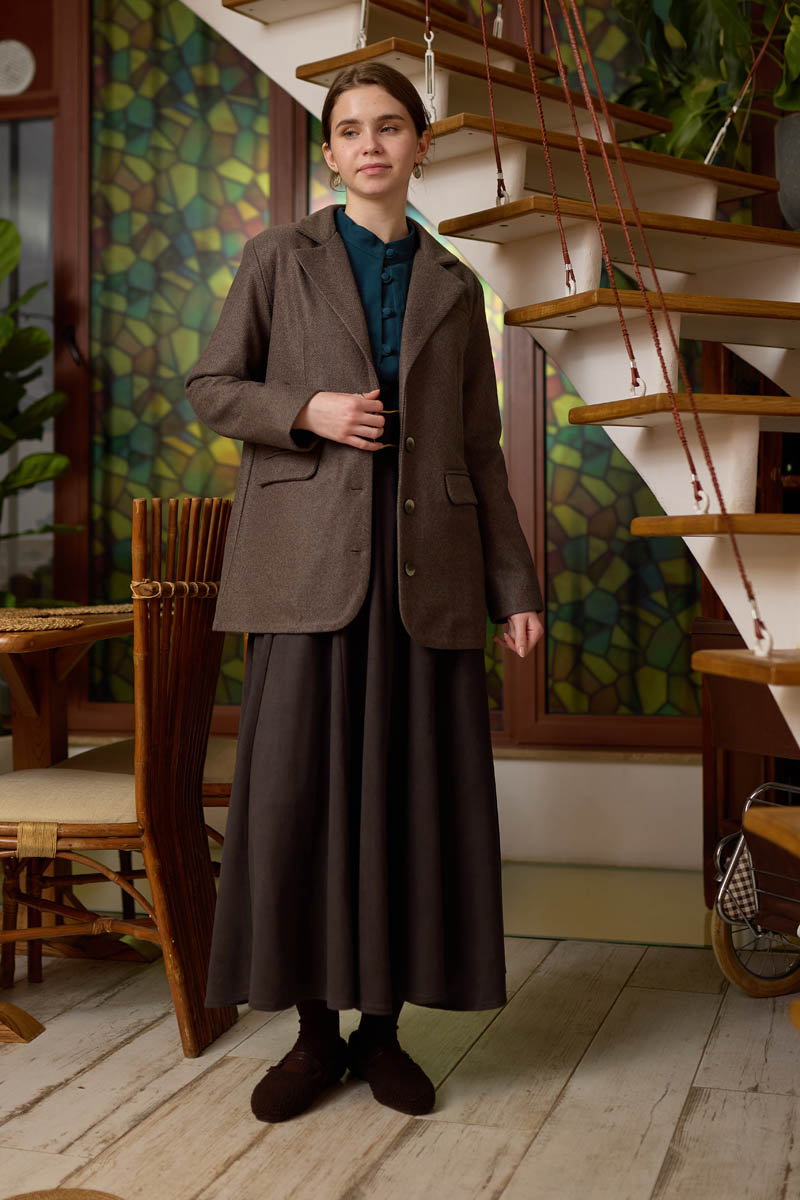 Melton Blazer Jacket Brown