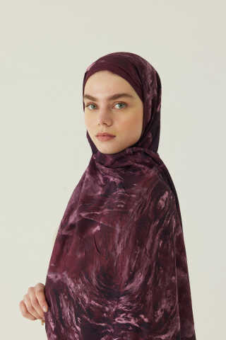 Mermer Desenli Şal Bordo - 1
