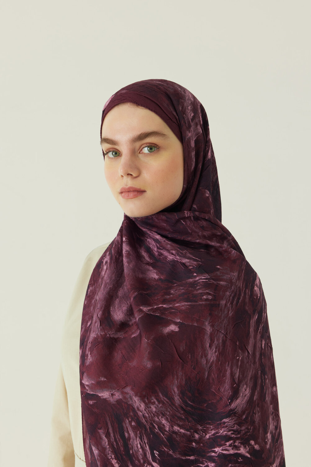 Mermer Desenli Şal Bordo - 3