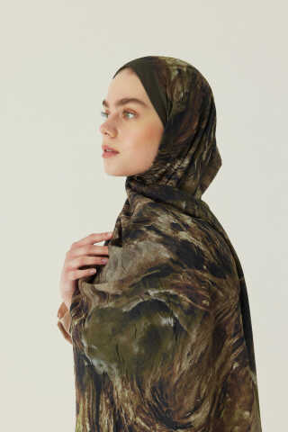 Mermer Desenli Şal Haki - 2