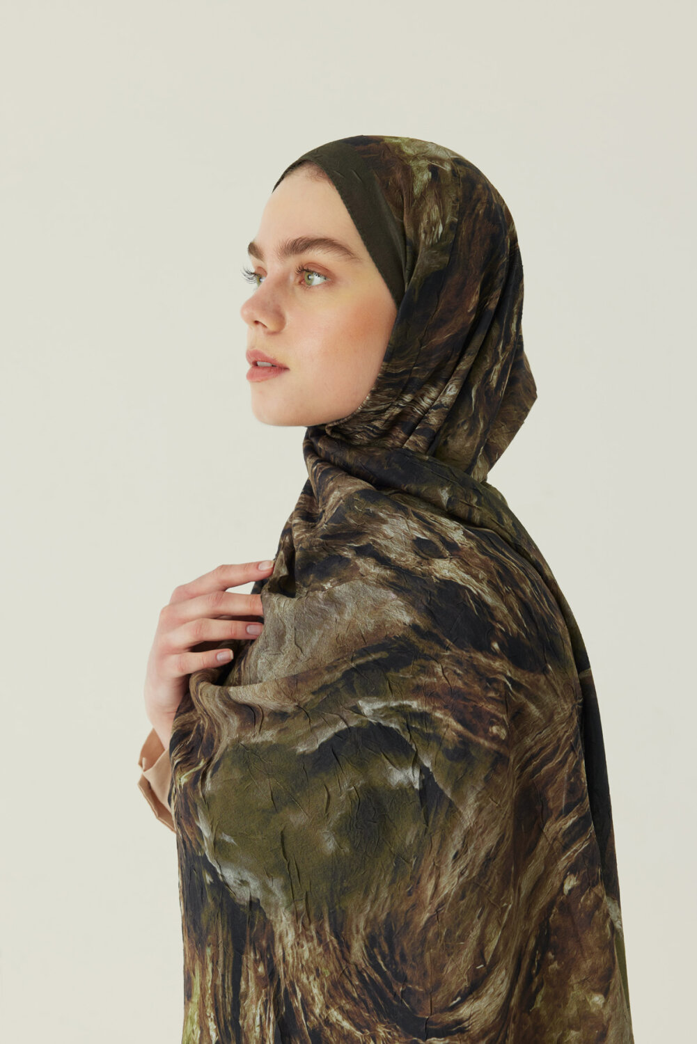 Mermer Desenli Şal Haki - 2