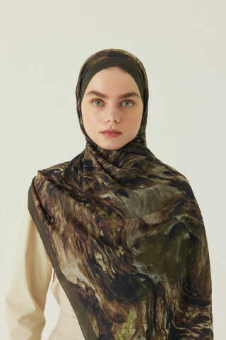 Mermer Desenli Şal Haki - 1