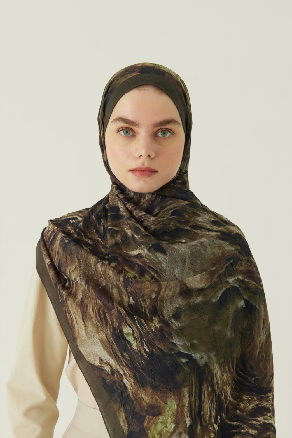 Mermer Desenli Şal Haki 