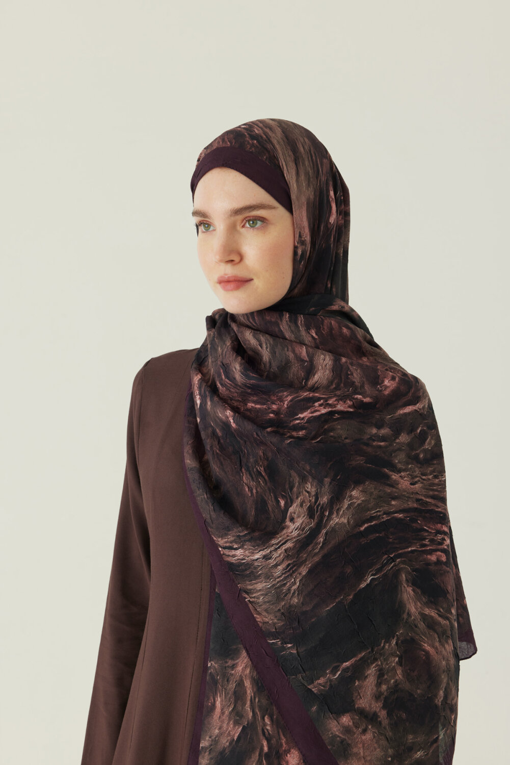 Mermer Desenli Şal Kızıl Kahve 